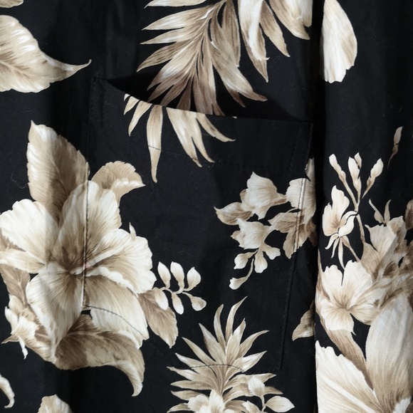 Authentic Ky's Made in Hawaii Mens Button Short Sleeve Taupe Flower on Black 3XL - Picture 3 of 5
